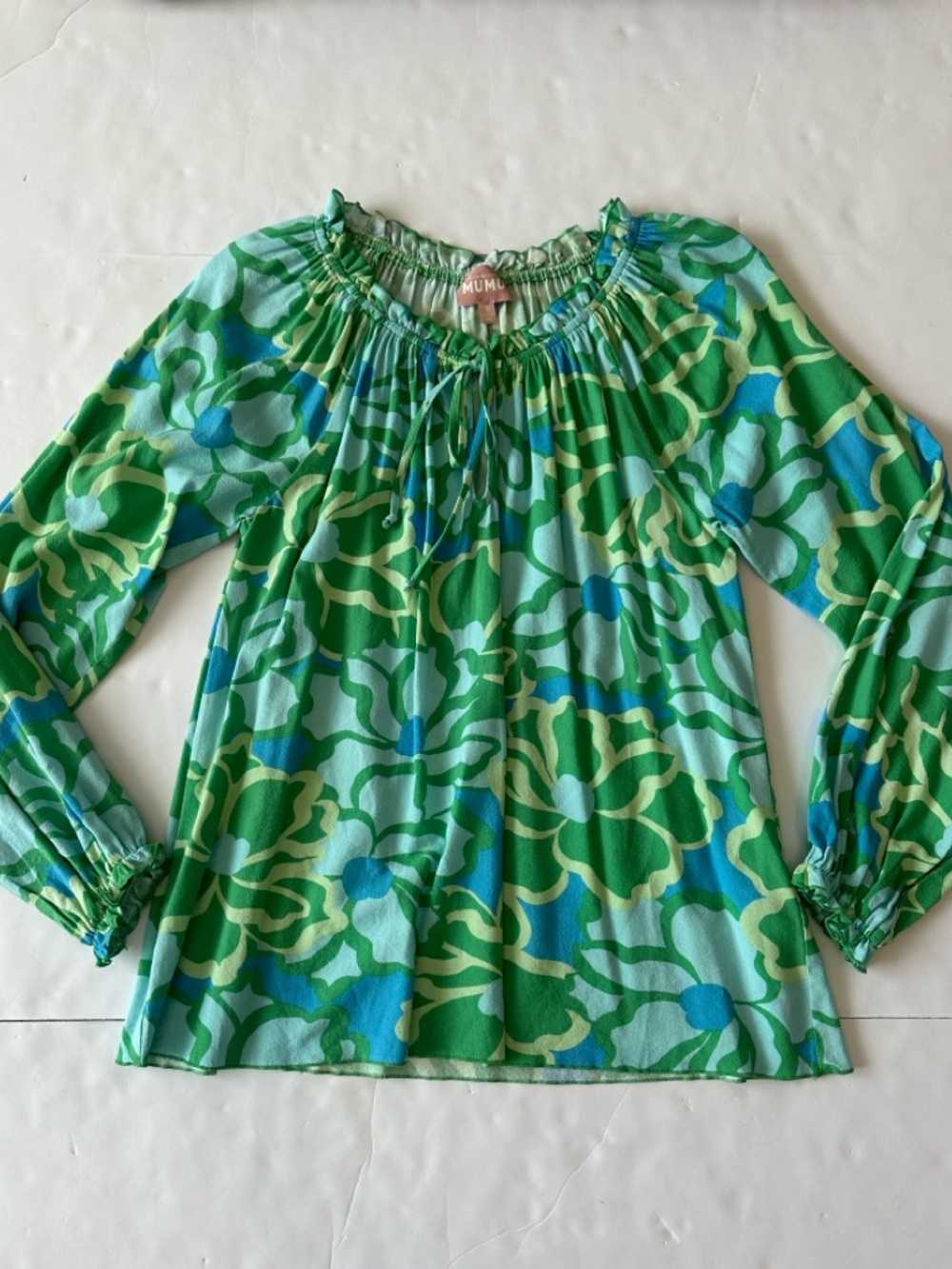 Show Me Your Mumu Small Margo Tunic in vibrant "Abstract Poppy Multi" green/blu - Picture 3 of 11